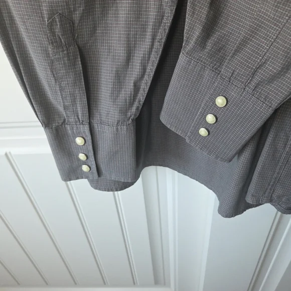 LUCCHESE Classics pearl snap Large Sawtooth Pockets Gray Check Rodeo - Picture 6 of 8